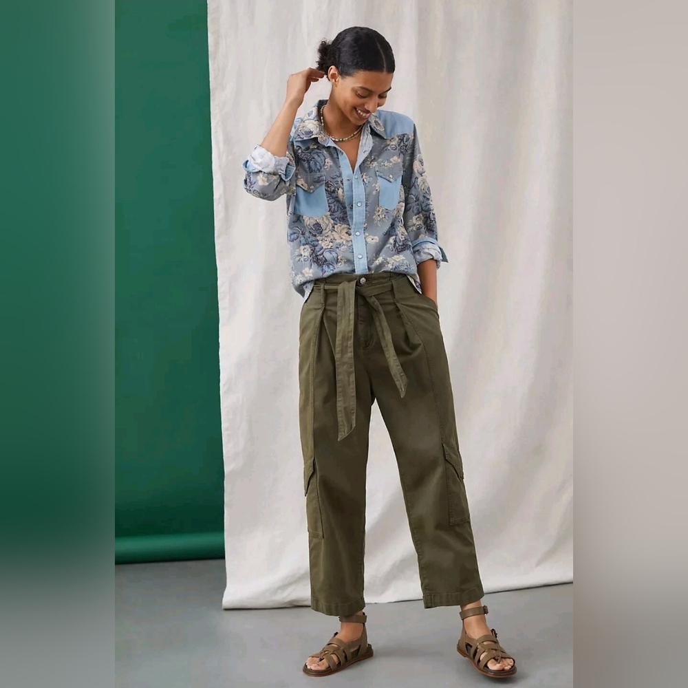 Anthropologie Love The Label Floral Chambray Button-Down Size XXSP - Picture 4 of 7